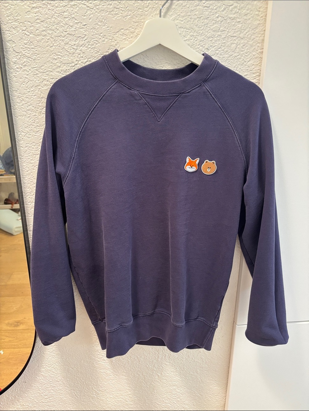 MAISON KITSUNE Navy Pullover Sweatshirt with Fox Patch